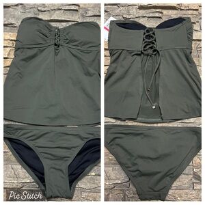 Michael Kors Lace Up Tankini Swim Suit 2 Piece Ivy Green Size XS NWT Cruise 2019
